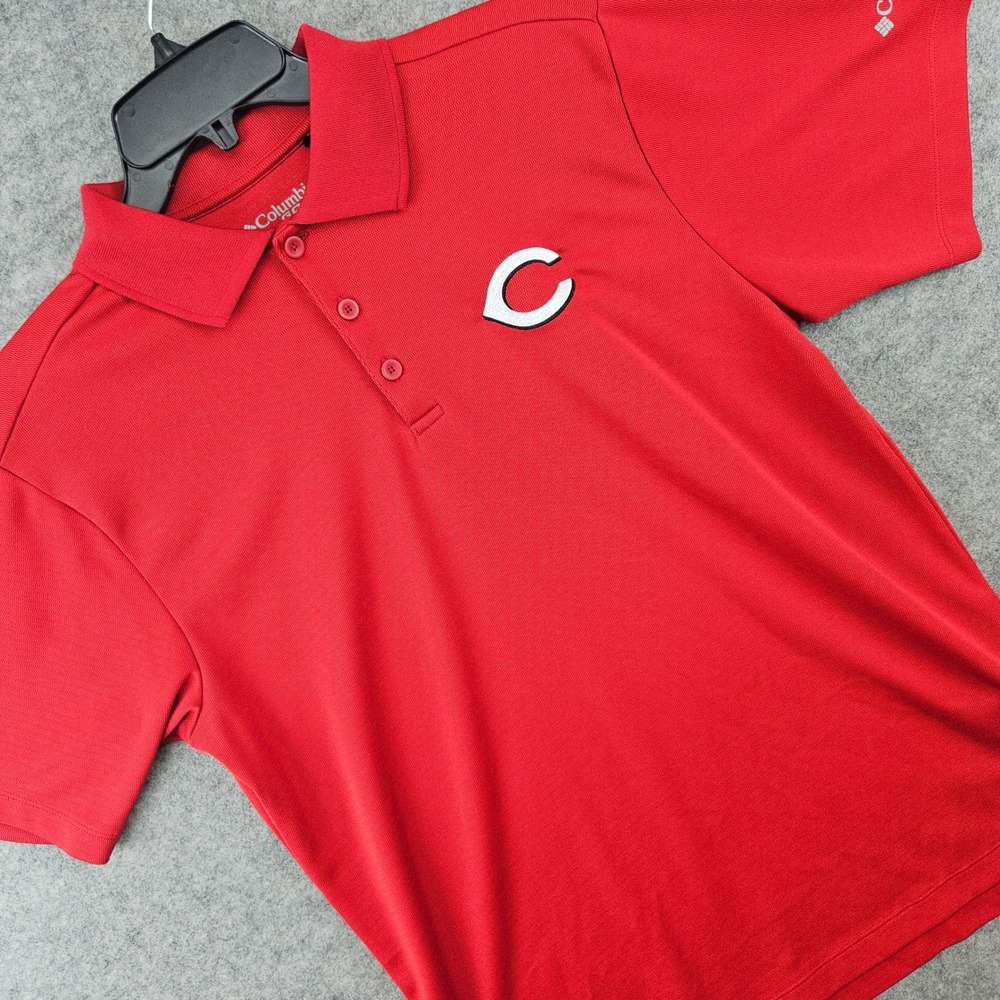 Columbia Golf Polo Shirt Mens Medium Red Cincinnati Reds MLB Omni-Wick Round One